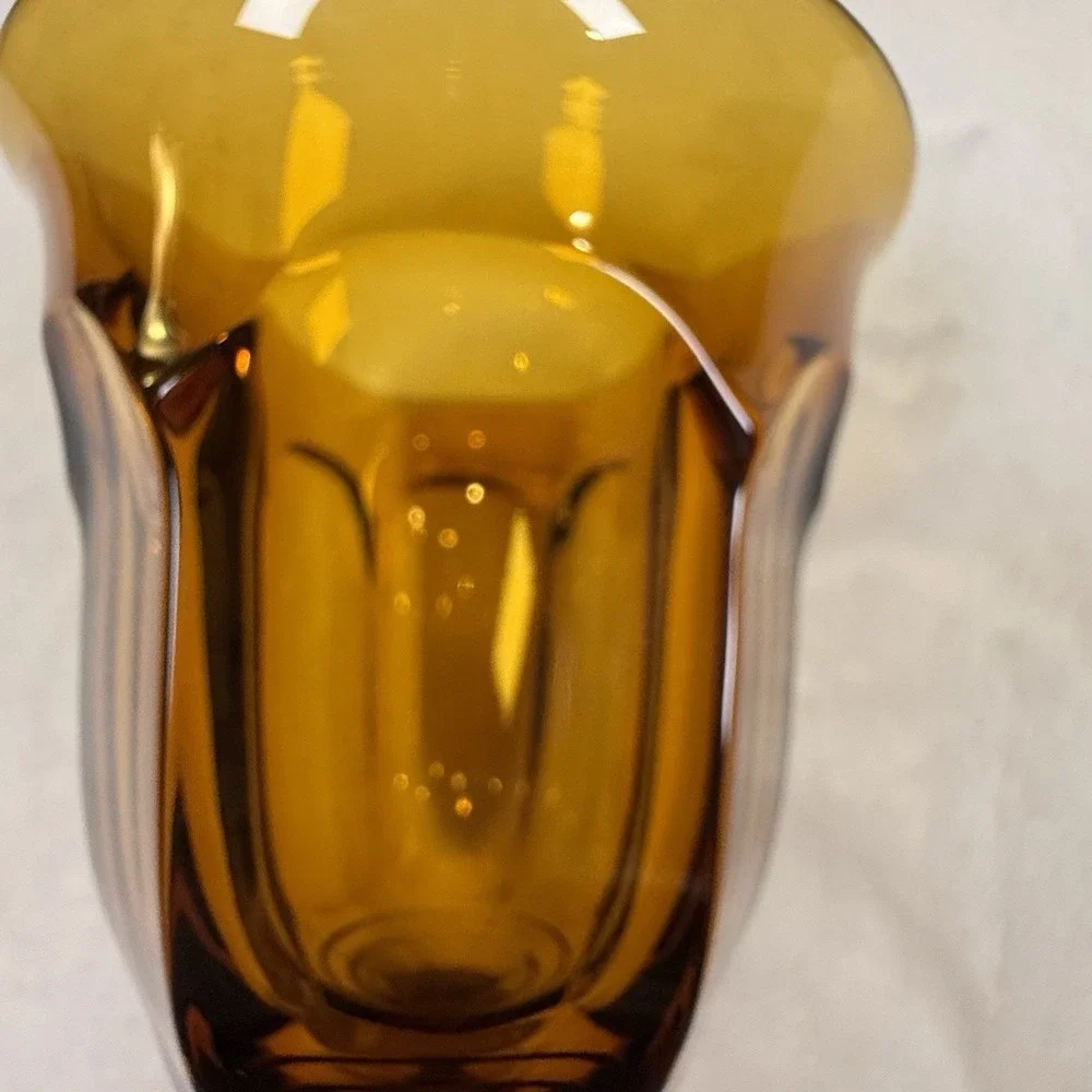 Imperial Lenox Amber Glass Goblets Set of 6 Vintage MCM Paneled Stemware